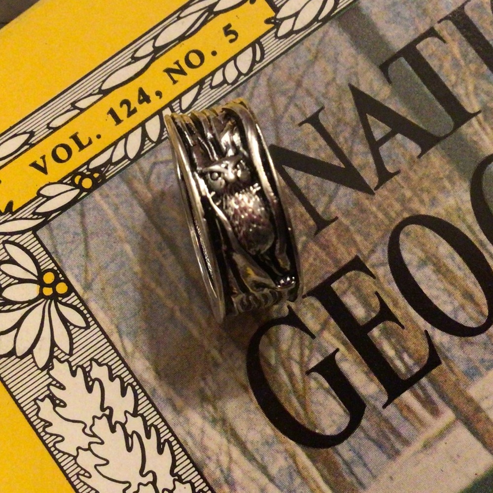 Stunning silver OWL in tree ring band DETAILING 11 - Picture 6 of 16